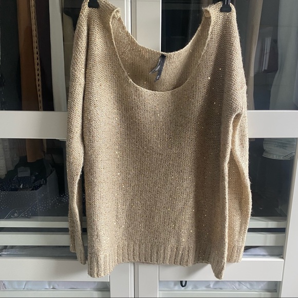 stradivarius Sweaters - Boat neck off the shoulder gold bling sweater -s